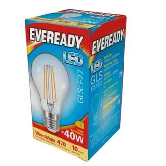 Eveready 4W E27 LED Clear Filament GLS Bulb 470 Lumens Warm White Equivalent to 40W