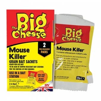 The Big Cheese Mouse Killer Grain Bait Sachets 2 x 25g – Pre-Measured Rodent Control for Indoor and Outdoor Use