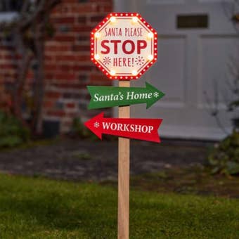 InLit SantaStop! LED Wooden Sign – Rustic 75cm Light Up Christmas Decoration