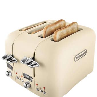 DeLonghi Argento Flora 1800W 4 Slice Toaster Beige CT04.BG – Stylish Stainless Steel Toaster with 6 Browning Levels