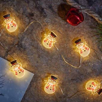 Snowman String Lights Set of 20 – Warm White LED Christmas Garland with Timer