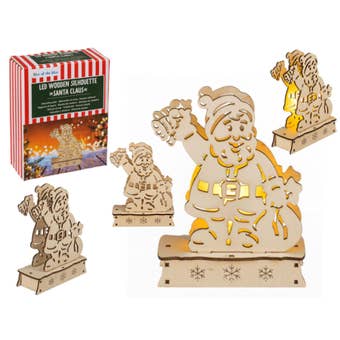 Wooden Silhouette Santa Claus with LED Light 11 x 15cm – Festive Decorative Ornament