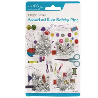 Ashley 100 Piece Assorted Safety Pins – Rust Resistant Silver Nickel-Plated Steel