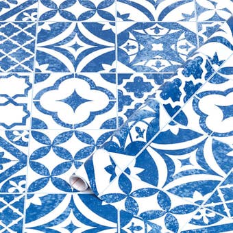 D-C-Fix Mid Sheen Blue and White Tile Effect Self-Adhesive Film 2m x 450mm – Peel and Stick Decorative Covering