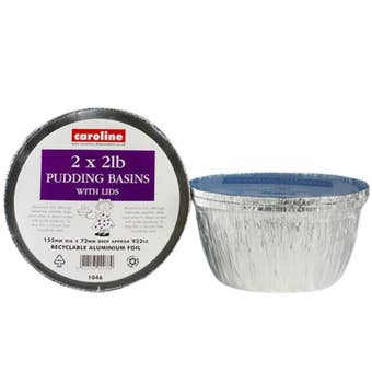 Caroline Foil Pudding Basins with Lids 932ml / 2lb – 2 Pack Durable Bake and Store Containers