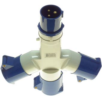 Powermaster 16A 220V 3 Way Splitter Blue 2 Pin + Earth Power Connector
