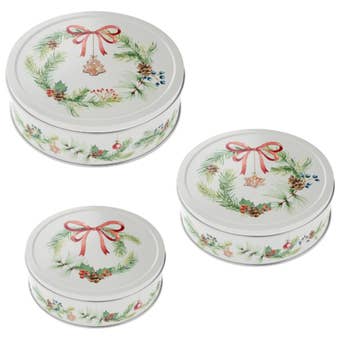 Christmas Pastry Tin Set of 3 I Nostalgic Round Metal Storage Boxes for Biscuits and Festive Treats