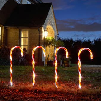 Candy Cane Stakes Set of 8 – 80 Warm White LED Christmas Pathway Lights with Timer
