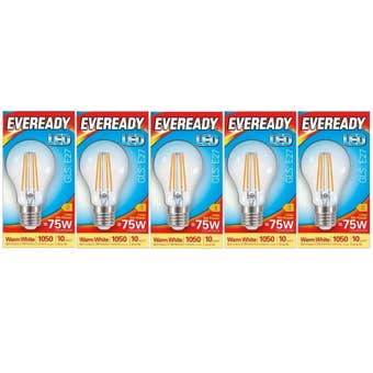 Eveready 8W E27 LED Clear Filament GLS Bulbs 1050 Lumens Warm White Equivalent to 75W I Pack of 5
