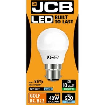 JCB 6W LED B22 Golf Ball Bulb 520 Lumens Cool White 40W Equivalent Energy Saving Lamp