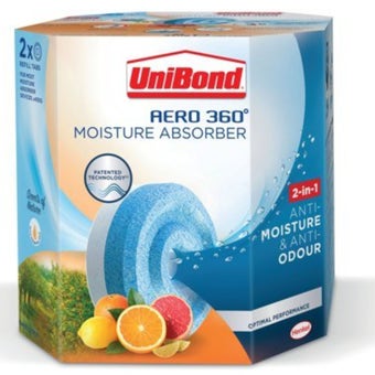 UniBond Aero 360 Citrus Moisture Absorber Refill Tabs Twin Pack 450g – Long-Lasting Humidity Control with Fresh Citrus Scent