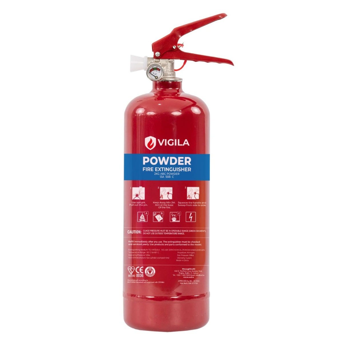 Vigila Multi-Purpose Fire Extinguisher 2kg – Powder Fire Protection