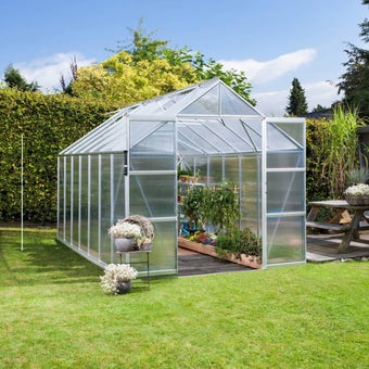 The Vitavia Phoenix Low Threshold Greenhouse - 8ft x 12ft Silver finish - Polycarbonate