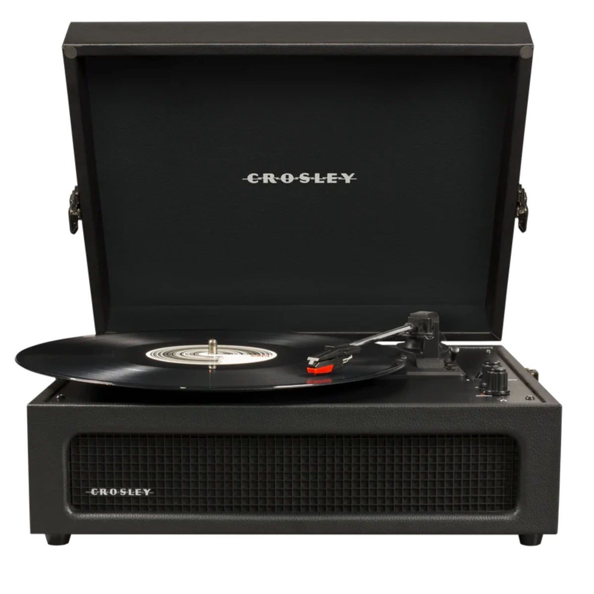 Voyager 2-Way Bluetooth Record Player in Black with Built-In Speakers, 3-Speed Turntable, Pitch Control, RCA Output, Headphone Jack, Aux-In – Retro Portable Vinyl Player

