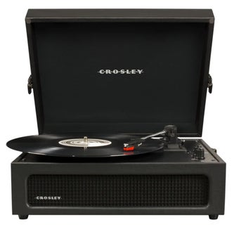 Voyager 2-Way Bluetooth Record Player in Black with Built-In Speakers, 3-Speed Turntable, Pitch Control, RCA Output, Headphone Jack, Aux-In – Retro Portable Vinyl Player