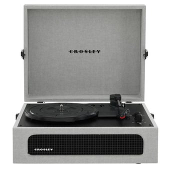 Voyager 2-Way Bluetooth Record Player in Grey with Built-In Stereo Speakers, 3-Speed Turntable, RCA Output, Aux-In, Pitch Control, Headphone Jack – Linen Finish