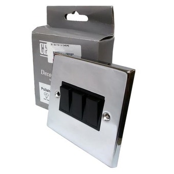 CED Polished Chrome 3 Gang Black Switch
