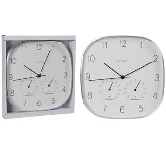 White Wall Clock, Hygrometer & Thermometer 28 x 28xcm