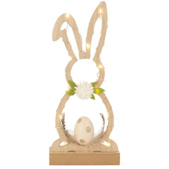 Wooden Easter Bunny Silhouette with Egg & Flower | Freestanding Decoration 27cm