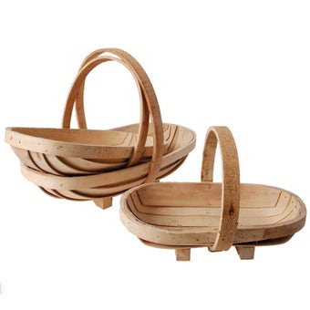 Wooden Garden Trug Basket Set of 3 – Rustic Willow Carry Baskets for Harvesting, Storage and Display