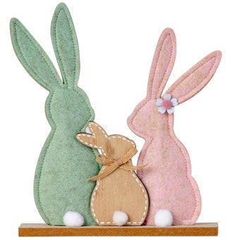 Wooden & Felt Easter Bunny Decoration | Freestanding Spring Ornament 23.5cm