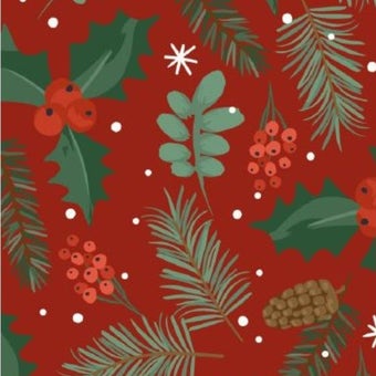 Xmas Holly & Berries Red Oil Cloth – Heavy Quality Woven Table Cover I 1.4m x 20m