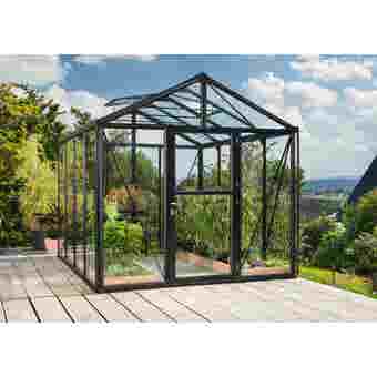 The 8ft x 15ft Black finish with 4mm float glass sides & 10mm polycarbonate roof
